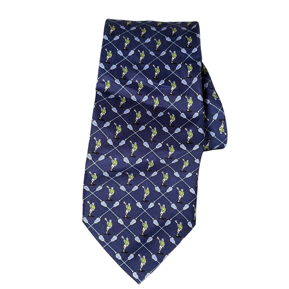Bird Dog Bay Mens Lacrosse The Field Silk Tie Navy Blue Novelty Handmade USA
